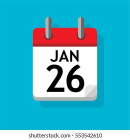 Single page from calendar. Flat on blue background. 26th of January.