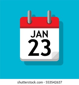 Single page from calendar. Flat on blue background. 23th of January.