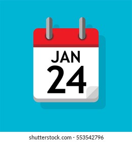 Single page from calendar. Flat on blue background. 24th of January.