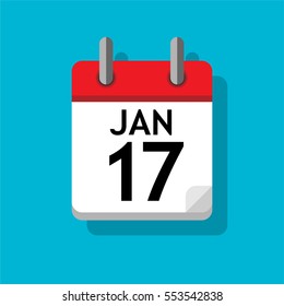 Single page from calendar. Flat on blue background. 17th of January.