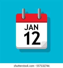 Single page from calendar. Flat on blue background. 12th of January.