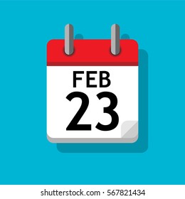 Single page from calendar. Flat on blue background. 23rd of February.