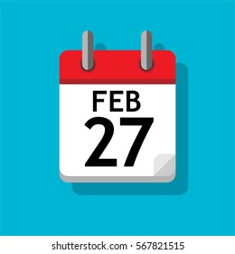 Single page from calendar. Flat on blue background. 27th of February.