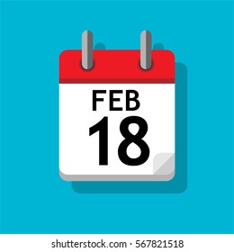 Single page from calendar. Flat on blue background. 18th of February.