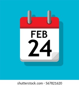 Single page from calendar. Flat on blue background. 24th of February.