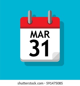 A single page from the calendar. Flat on blue background. 31 st of March.