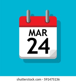A single page from the calendar. Flat on blue background. 24th of March.