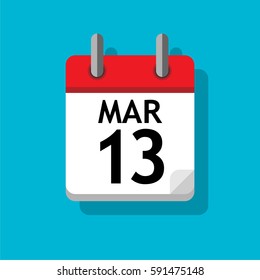 A single page from the calendar. Flat on blue background. 13th of March.