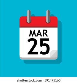 A single page from the calendar. Flat on blue background. 25th of March.