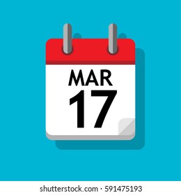 A single page from the calendar. Flat on blue background. 17th of March.