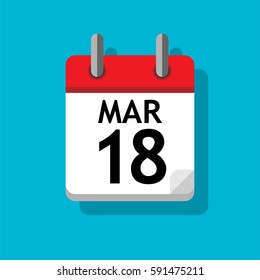 A single page from the calendar. Flat on blue background. 18th of March.
