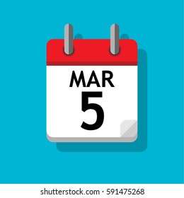 A single page from the calendar. Flat on blue background. 5th of March.