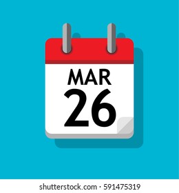 A single page from the calendar. Flat on blue background. 26th of March.