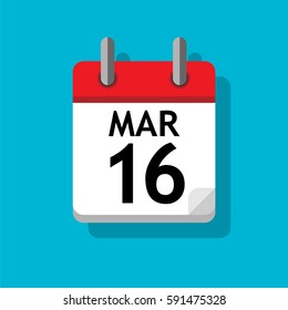 A single page from the calendar. Flat on blue background. 16th of March.