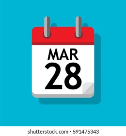 A single page from the calendar. Flat on blue background. 28th of March.
