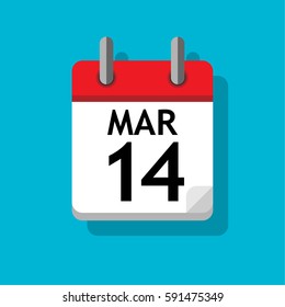 A single page from the calendar. Flat on blue background. 14 of March.