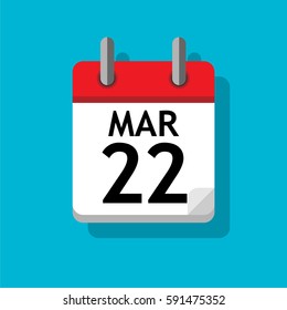 A single page from the calendar. Flat on blue background. 22nd of March.
