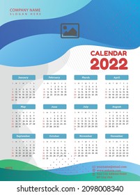 Single Page Wall Calendar 2022 Template Simple Design Idea Vector Illustration