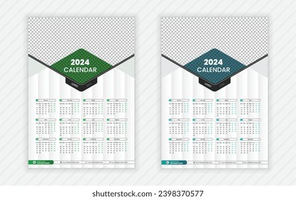 Plantilla de diseño de calendario de pared de una página 2024, diseño de calendario feliz año nuevo 2024, diseño de calendario de pared de una página