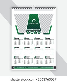 Single page wall calendar 2025 design template, modern and clean style vector one page calendar design 2025, a4 vector template