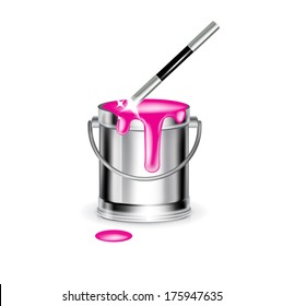 single paint bucket with magic wand isolated on white