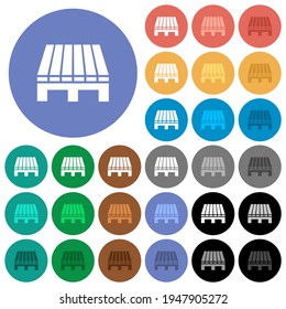 Iconos planos de un pallet multicolor en fondos redondos. Se incluyeron variaciones de iconos blancos, claros y oscuros para efectos de estado activo y de movimiento, y tonos extra.