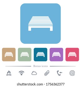 Single pallet white flat icons on color rounded square backgrounds. 6 bonus icons included