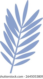 Uma única folha de palma com frondes alongadas em um estilo plano. O design da folha é simples e elegante, enfatizando sua forma natural. Ilustração de vetor de desenhos animados.