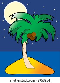 A single palm tree against an moonlit background