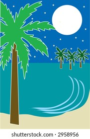 A single palm tree against a moonlit background