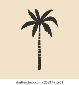 Single Palm Tree Coconut Exotic Silhouette. Tropical Jungle Coco Plant. Vector Minimalist Illustration