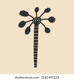 Single Palm Tree Coconut Funky Silhouette. Tropical Jungle Coco Plant. Vector Minimalist Illustration