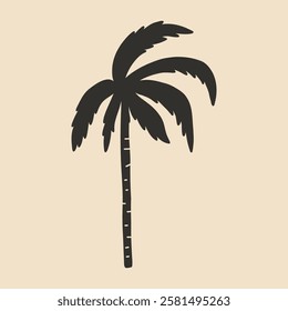 Single Palm Tree Coconut Minimalism Silhouette. Tropical Jungle Coco Plant. Vector Minimalist Illustration