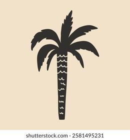 Single Palm Tree Coconut Naive Silhouette. Tropical Jungle Coco Plant. Vector Minimalist Illustration