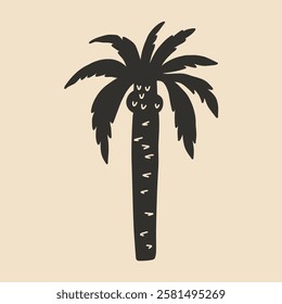 Single Palm Tree Coconut Playful Silhouette. Tropical Jungle Coco Plant. Vector Minimalist Illustration