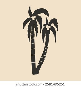 Single Palm Tree Coconut Shape Silhouette. Tropical Jungle Coco Plant. Vector Minimalist Illustration