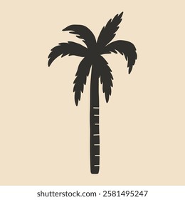 Single Palm Tree Coconut Sign Silhouette. Tropical Jungle Coco Plant. Vector Minimalist Illustration