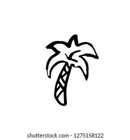 Single palm tree grunge icon. Vector hand drawn tropical silhouette.
