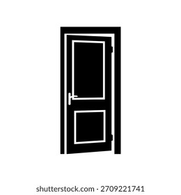 Ilustración vectorial interior de la silueta de la puerta del solo panel, icono minimalista negro para el diseño de la arquitectura del hogar y de la oficina