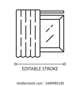 Single panel linear icon. Curtain, room darkening shade on cornice. Window covering. Thin line illustration. Shop interior design. Contour symbol. Vector isolated outline drawing. Editable stroke