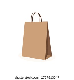 A single paper bag, blank brown paper bag for food packing isolated on white background
