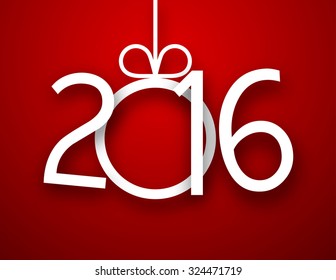 Single paper christmas ball with 2016 new year. Vector red background. 