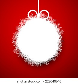Una bola de navidad de papel único sobre rojo. Ilustración vectorial. 