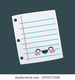 single paper with face cartoon character in flat vector design