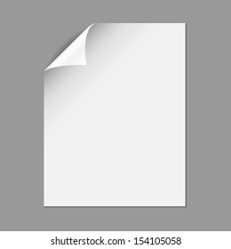 Single Paper Page with Folding Corner - Single piece of paper with folding corner, isolated on a gray background.  EPS10 file with transparency.