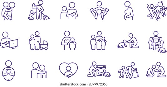Single Parent Thin Line Icons vector design 