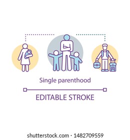 Single Parenthood Concept Icon. Sole Custody Idea Thin Line Illustration. Single Fathers And Mothers Families. Child Raising. One Parent Household. Vector Isolated Outline Drawing. Editable Stroke