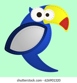 Single Parrot sewing needlework look like. Editable eps10 Vector. Transparent background illustration.