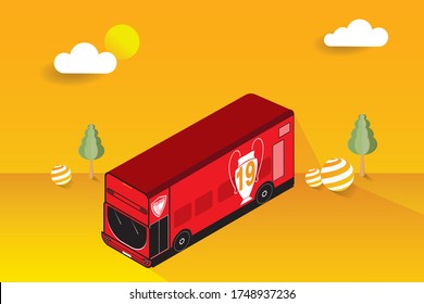 Icono de un solo bus de pasajeros en 3D para diseño de raster, estación de mantenimiento de coches, mapa de bits, símbolo de stock, ilustración web roja