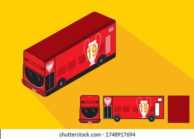 Single passenger bus icons in 3D for raster design, car maintenance stations, bitmap, stock symbols, red web illustrations.
